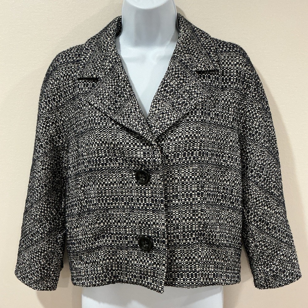 max mara Cropped blazer jacket womens size 8 Tweed‎ Italy Luxury Office